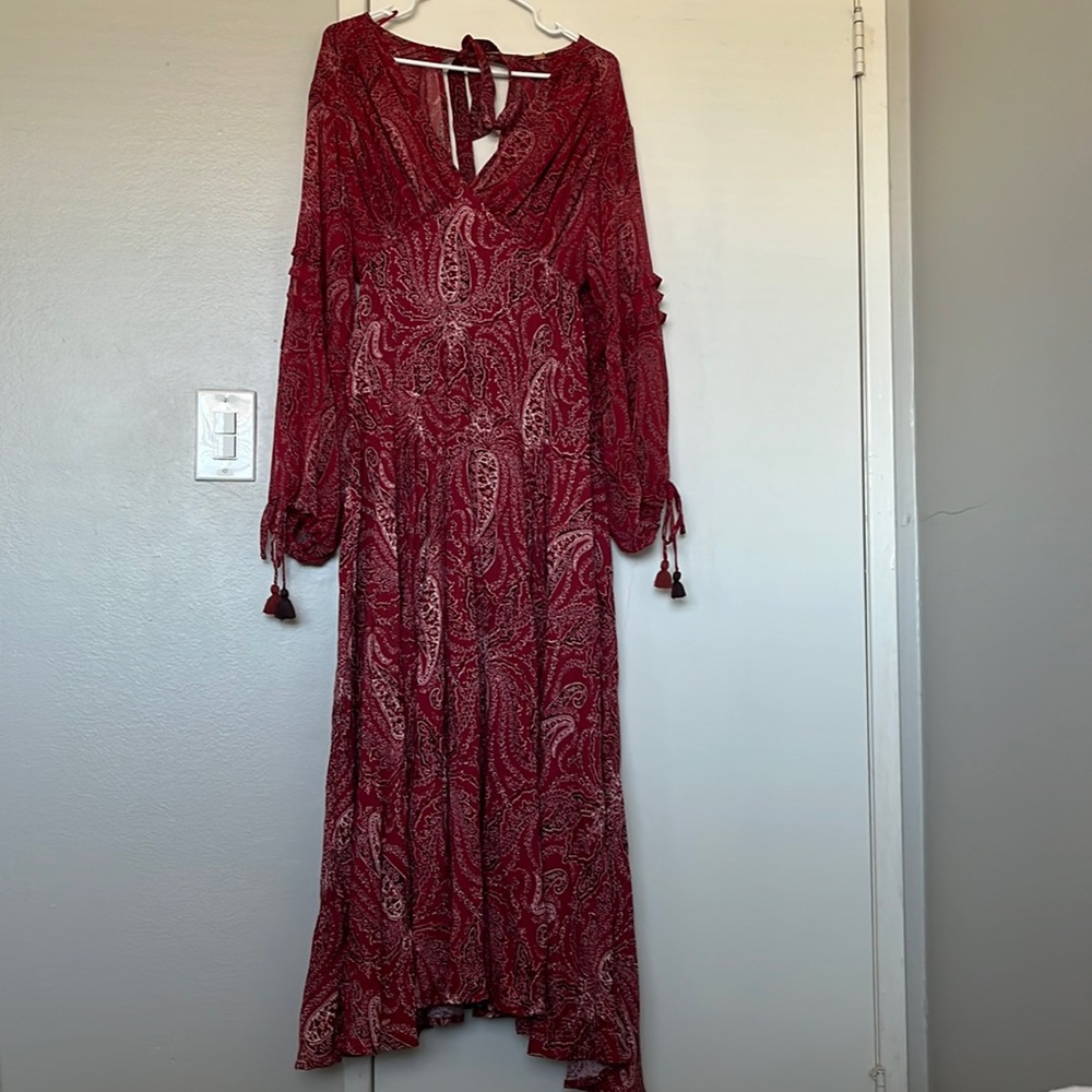 Free People Mirage Paisley Maxi Dress Red Mix Print